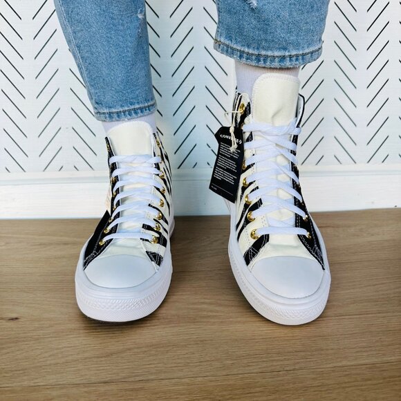 ❤️Rare Converse Chuck Taylor All Star Move Hi Women Shoes Sz 9 Black White Zebra - Picture 4 of 11